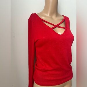 H&M Red Criss-Cross Long Sleeve Top